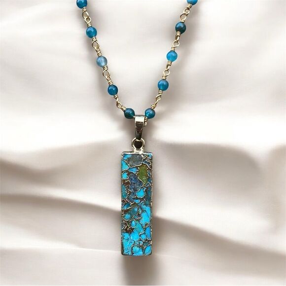 NWT New Aviva Stanoff Lux Tribe Blue Turquoise Gold Bar Necklace - Picture 1 of 8